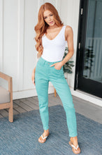 Load image into Gallery viewer, BRIDGETTE HIGH RISE GARMENT DYED SLIM JEANS IN AQUAMARINE
