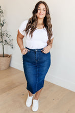 Load image into Gallery viewer, MARCY HIGH RISE DENIM MIDI SKIRT
