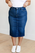 Load image into Gallery viewer, MARCY HIGH RISE DENIM MIDI SKIRT
