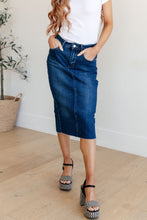 Load image into Gallery viewer, MARCY HIGH RISE DENIM MIDI SKIRT
