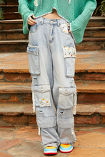 Load image into Gallery viewer, FLORAL PATCHES MULTI POCKETS CARGO PANTS
