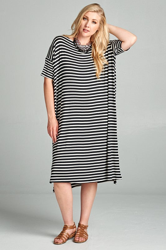 black and white striped plus size dress
