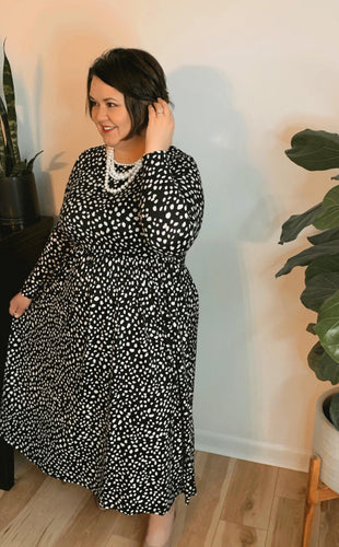 women's plus size polka dot dress black white