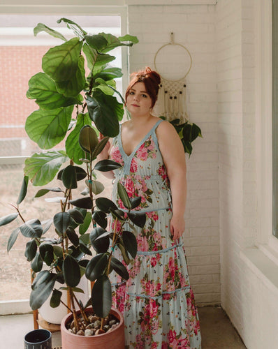 blue and pink floral plus size dress