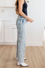 Load image into Gallery viewer, DORY HIGH WAIST MINERAL WASH RAW HEM WIDE LEG JEANS
