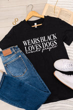 Load image into Gallery viewer, WEARS BLACK, LOVES DOGS, GRAPHIC TEE IN HEATHER BLACK
