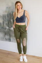 Load image into Gallery viewer, KICK BACK DISTRESSED JOGGERS IN OLIVE

