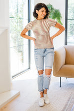 Load image into Gallery viewer, NOSTALGIC NOTE STRIPED MOCK NECK TOP
