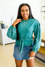 Load image into Gallery viewer, TIED UP IN CUTENESS MINERAL WASH SWEATER IN TEAL
