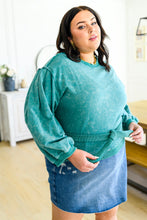 Load image into Gallery viewer, TIED UP IN CUTENESS MINERAL WASH SWEATER IN TEAL
