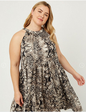 Load image into Gallery viewer, plus size leopard snake high neck swing dress
