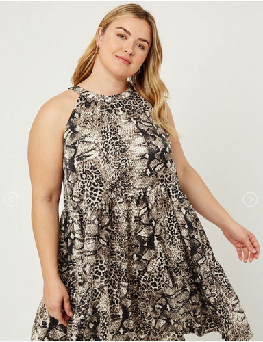 plus size leopard snake high neck swing dress