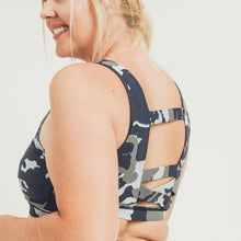 Load image into Gallery viewer, JUNGLE CAMO CRISS-CROSS STRAP SPORTS BRA - November by Cathleen Erin
