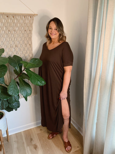 short sleeve maxi brown plus size dress